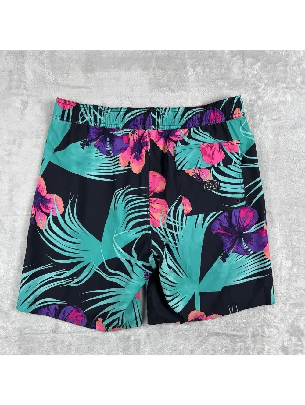 Billabong Sundays Layback Recycler Tropical Swim Shorts Size M Unlined Y2K Relax